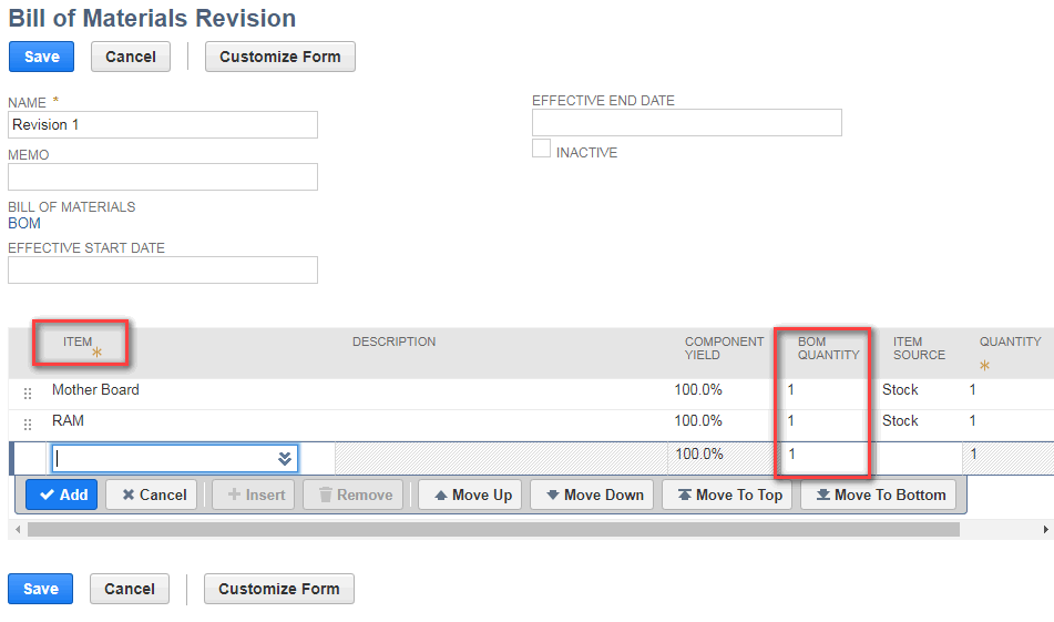 NetSuite Assembly Bill of Materials For Manufacturing