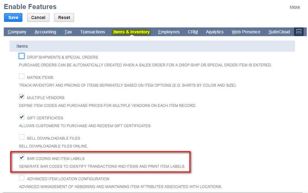 Bar Codes And Item Labels In Netsuite.