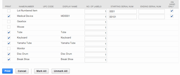 Bulk Printing Item Labels