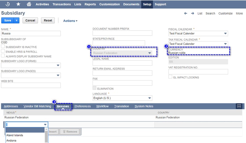 Setting up Nexus and Taxes in NetSuite.