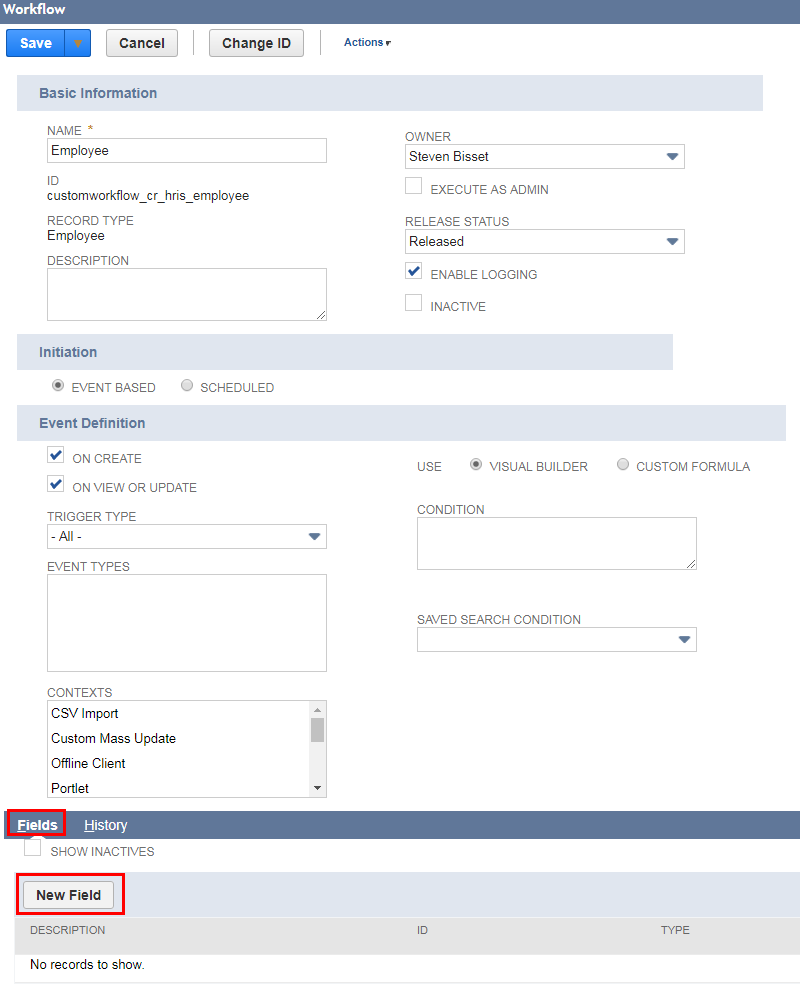 Setup workflows in NetSuite